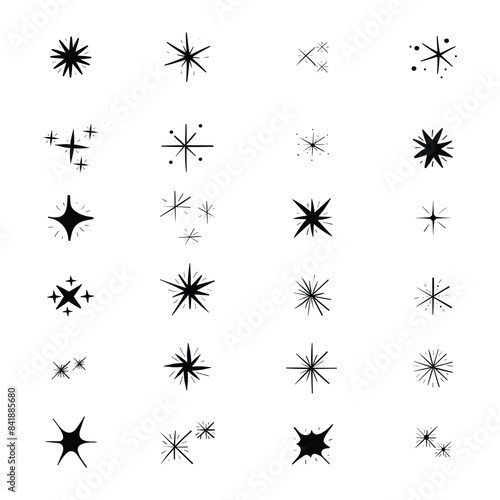 star Sparkle Icons set. Twinkle stars collection. Shine star icons. Effect shine, glitter, twinkling and clean. Vector illustration