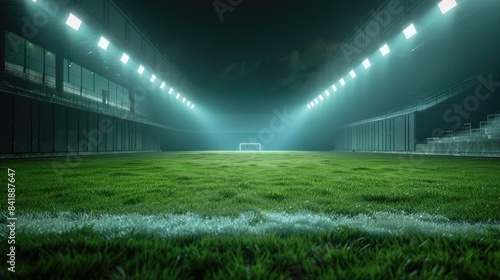  Grandeur of Sport  Digital 3D Background Advertisement Featuring Universal Grass Stadium and Illuminated Empty Playground 