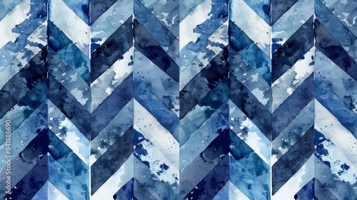 Indigo watercolor geometric seamless patterned background vector