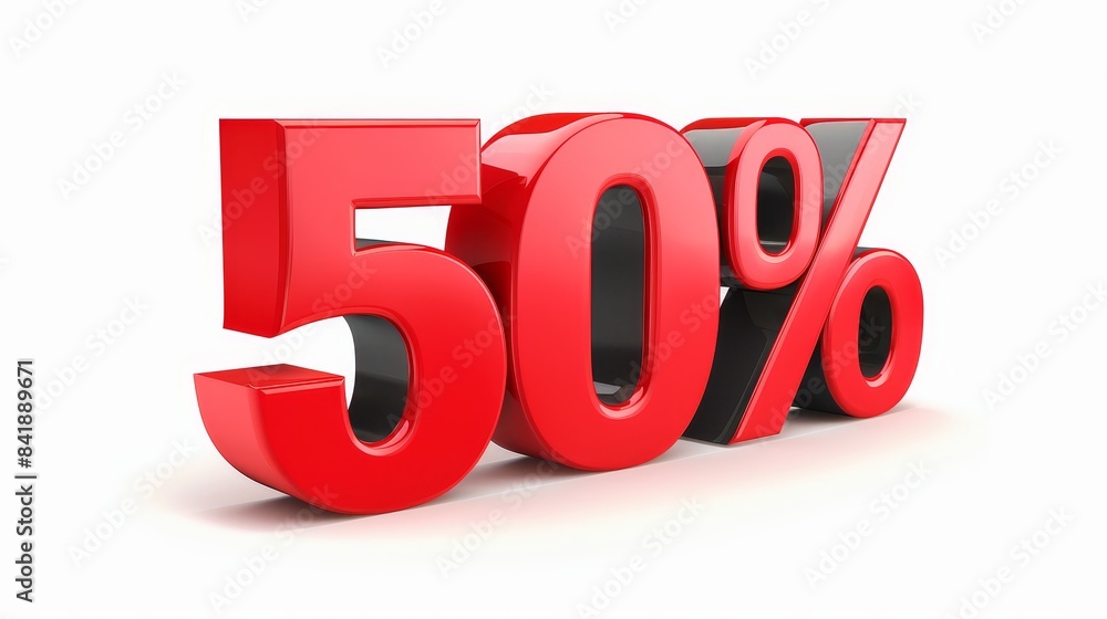 '50%' promotion sign with 3D effect, bold red letters and black shadow, isolated on a white background, vibrant and attention-grabbing, ideal for marketing '50%' promotion sign with 3D effect, bold red letters and black shadow, isolated on a white background, vibrant and attention-grabbing, ideal for marketing