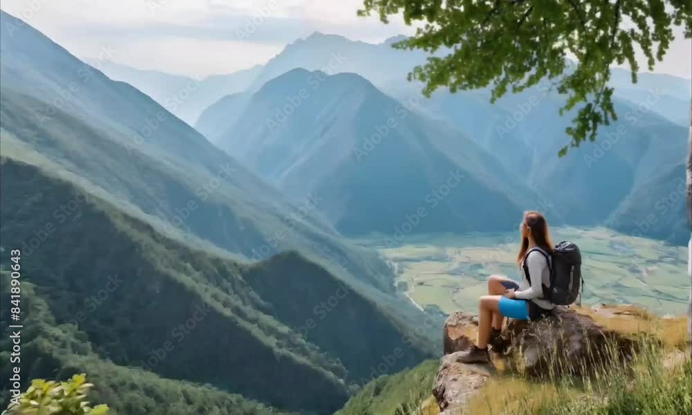 Person with backpack in the mountains. Person with backpack in the mountains.