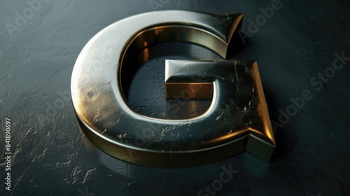 A close-up of a metallic letter G