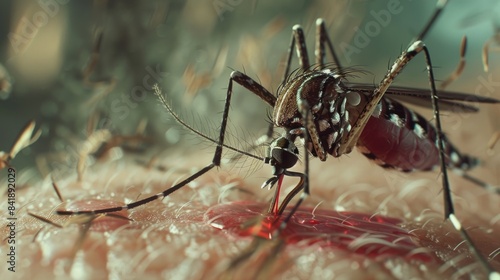 Wallpaper Mural Close-up image of a mosquito feeding on a person's skin, with a focus on the insect's body and legs Torontodigital.ca