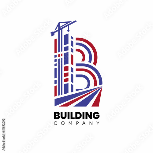 B letter Building Construction for contractor company with craine element photo