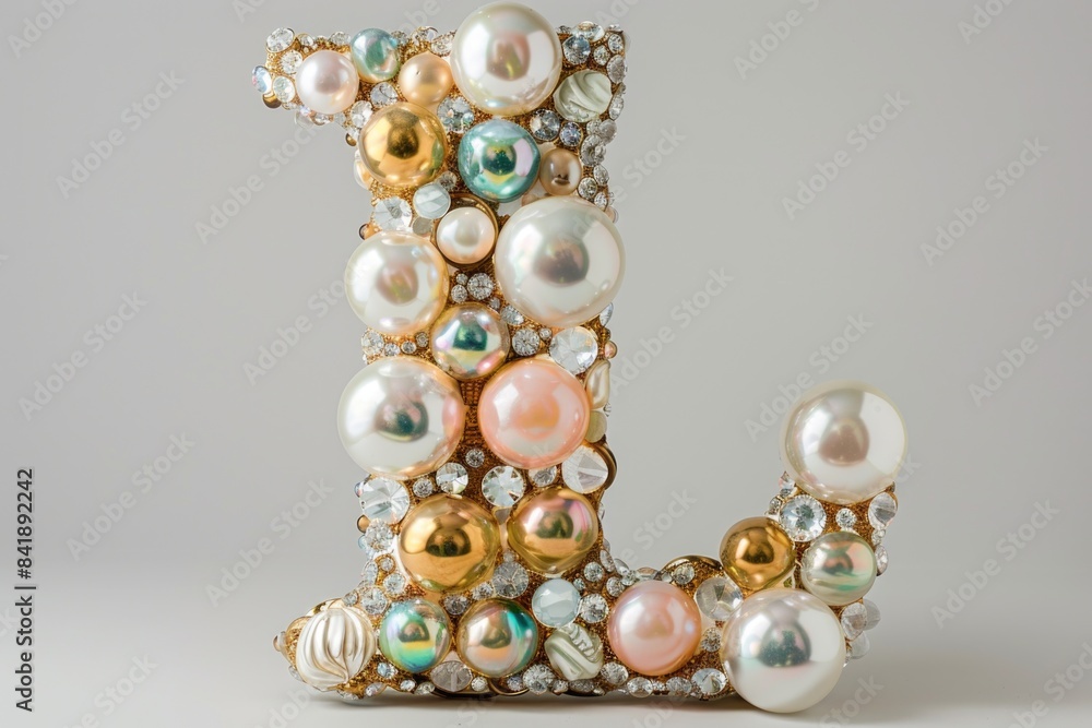A decorative letter J adorned with pearls and jewels A decorative letter J adorned with pearls and jewels