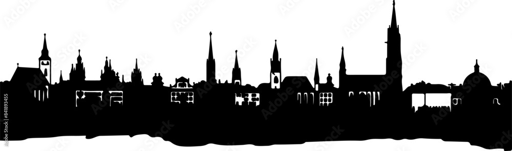 Black vector silhouette of the skyline of Munich Black vector silhouette of the skyline of Munich