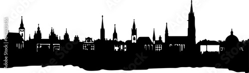 Black vector silhouette of the skyline of Munich