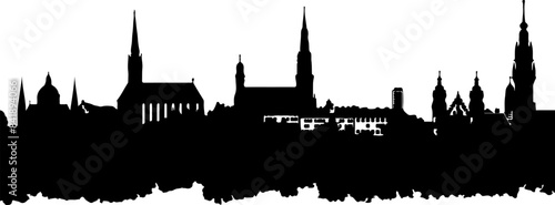 Black vector silhouette of the skyline of Munich