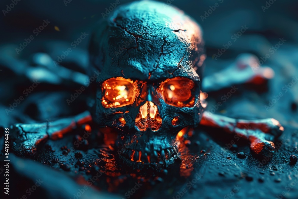 A detailed shot of a skull with a crossbones symbol, perfect for representing danger or mortality in various contexts A detailed shot of a skull with a crossbones symbol, perfect for representing danger or mortality in various contexts