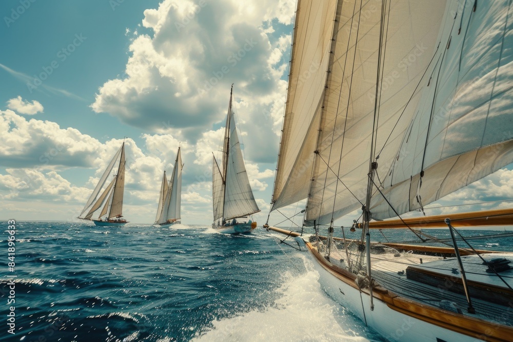 Fototapeta premium Group of sailboats on the open sea