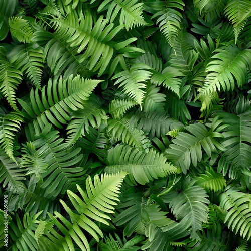 Dense Green Fern Leaves photo