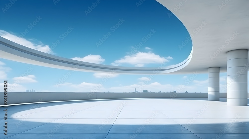 Minimalist Architectural Design with Empty Concrete Parking Area and Blue Sky Background Minimalist Architectural Design with Empty Concrete Parking Area and Blue Sky Background