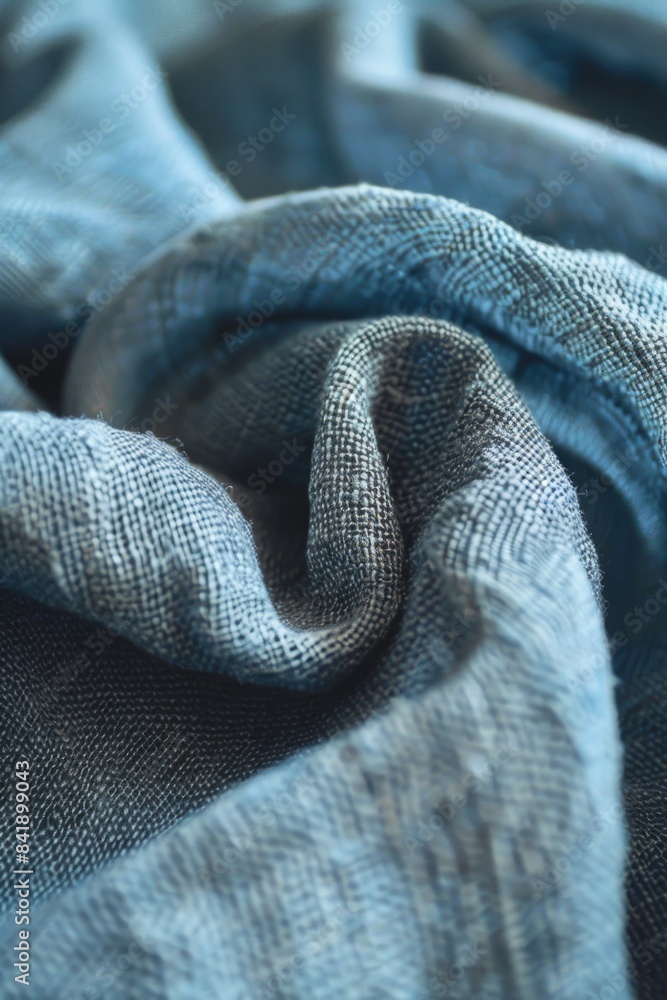 Fototapeta premium A close-up view of a blue blanket resting on a bed