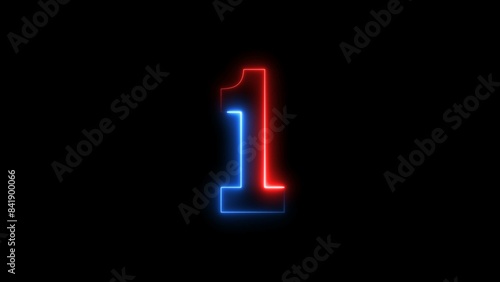 abstract linear glowing neon number one, glowing digit isolated on black background