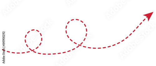 Curved dotted arrow. Zigzag arrow stripes design with dotted lines. Dashed line arrow. hand drawn dashed arrow. Doodle, sketch style. isolated on white background. Vector illustration.