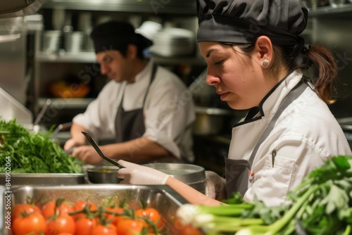 Female chefs examining vegetables