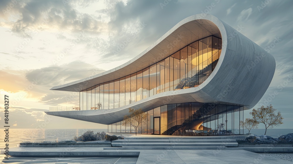 Fototapeta premium A futuristic building with a floating design