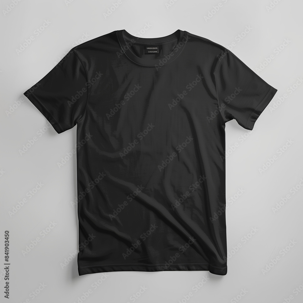 Black t-shirt mockup, front view, flat lay, without creases. Please put your design on this t-shirt mockup in the style of no specific artist. Black t-shirt mockup, front view, flat lay, without creases. Please put your design on this t-shirt mockup in the style of no specific artist.