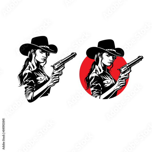 Minimalist Cowgirl Art, Simple Black and White Cowgirl Design