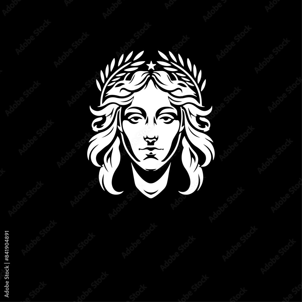 Greek Goddess Face with Laurel Wreath, Symmetrical Flat Art Greek Deity Greek Goddess Face with Laurel Wreath, Symmetrical Flat Art Greek Deity