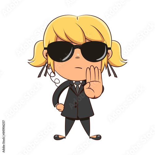 Bodyguard girl hand stop sign gesture