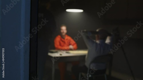 Police documentary crime interrogation with inmate photo
