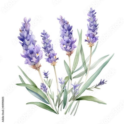 Watercolor of Lavender Flowers on White Background