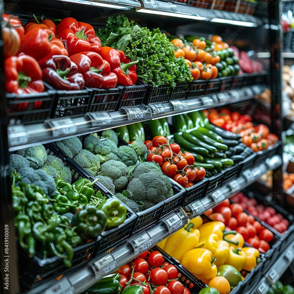 supermarket shelf with vegetables