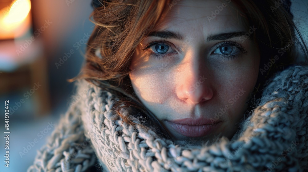A close-up photo of someone wearing a scarf A close-up photo of someone wearing a scarf