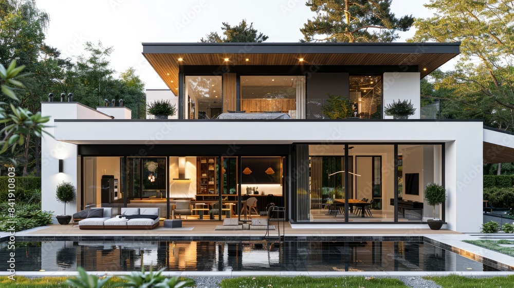 Fototapeta premium A modern house with a rooftop terrace