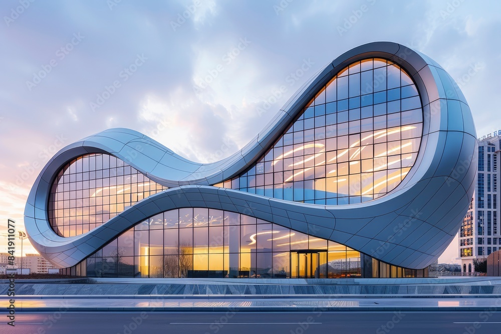 Obraz premium A modern office building with a unique shape