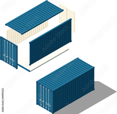 A set of cargo container isolated on white background