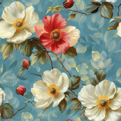 painting effect Shabby Chic flowers pattern seamless