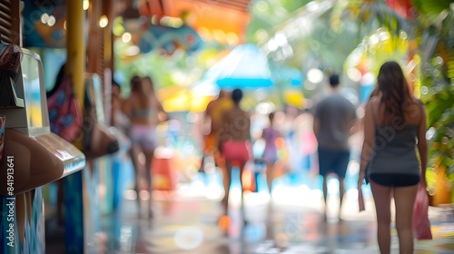 Fototapeta Naklejka Na Ścianę i Meble -  Water Park Ticket Booth with Visitors Purchasing Tickets