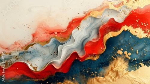 Dive into the mesmerizing beauty of an abstract artwork, bursting with vibrant colors blending from intense reds to tranquil blues, creating a dynamic and expressive visual experience