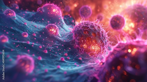 A digital artwork representing the concept of targeted cancer therapy  with drugs designed to specifically inhibit molecular pathways in cancer cells.