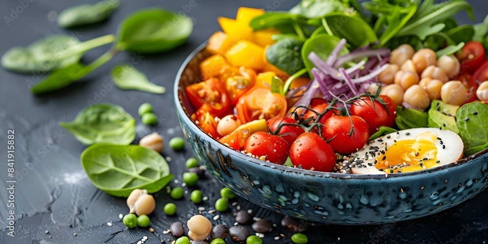 Balanced nutrition analysis for a healthy meal plan with macro breakdown. Concept Nutrition Analysis, Healthy Meal Plan, Macro Breakdown, Balanced Diet, Nutritional Values Balanced nutrition analysis for a healthy meal plan with macro breakdown. Concept Nutrition Analysis, Healthy Meal Plan, Macro Breakdown, Balanced Diet, Nutritional Values