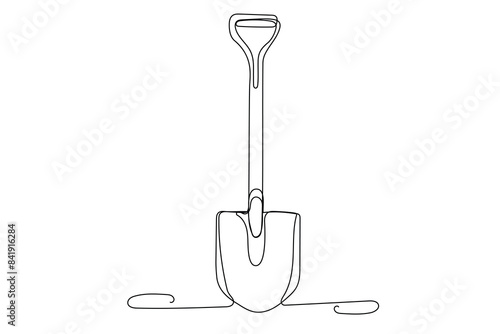 Line Art Spade Tool Illustration. Scoop Sketch Silhouette. One Continuous Line Drawing, Editable Vector Thin Stroke. Spade Scoop Handle Tool Equipment Outline Line Art. Modern Sketch Line Abstract Art