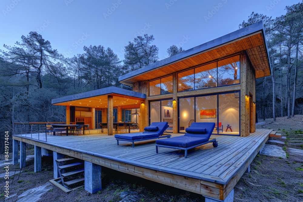 A rustic cabin with a wrap-around deck A rustic cabin with a wrap-around deck