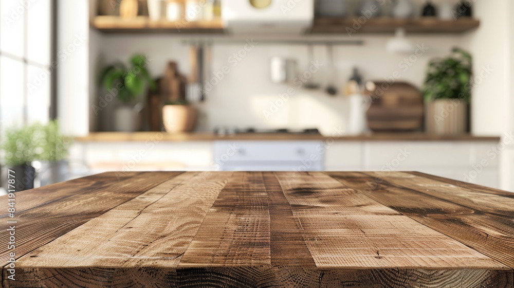 Wooden Kitchen Counter with Blurred Background, Generative AI Wooden Kitchen Counter with Blurred Background, Generative AI