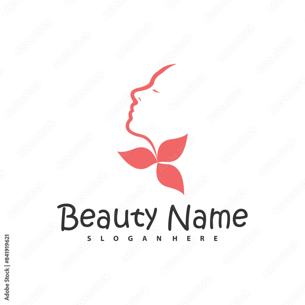 Obraz premium Natural Floral Beauty woman face logo design, Beauty logo design template vector