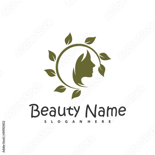 Natural Floral Beauty woman face logo design, Beauty logo design template vector