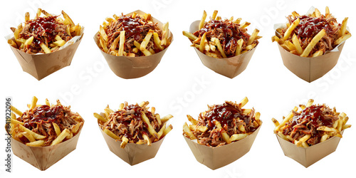 Set of Bbq Pulled Pork Fries isolated on transparent png background. Generative ai photo