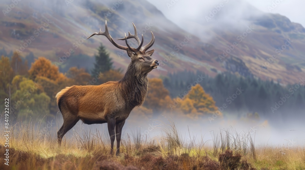 Fototapeta premium Red deer on a misty morning
