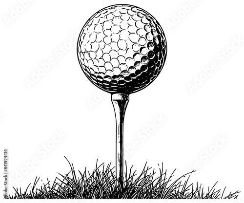 golf ball and tee, illustration in black, isolated 