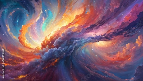 Energetic vortex of vibrant hues swirling in cosmic waves