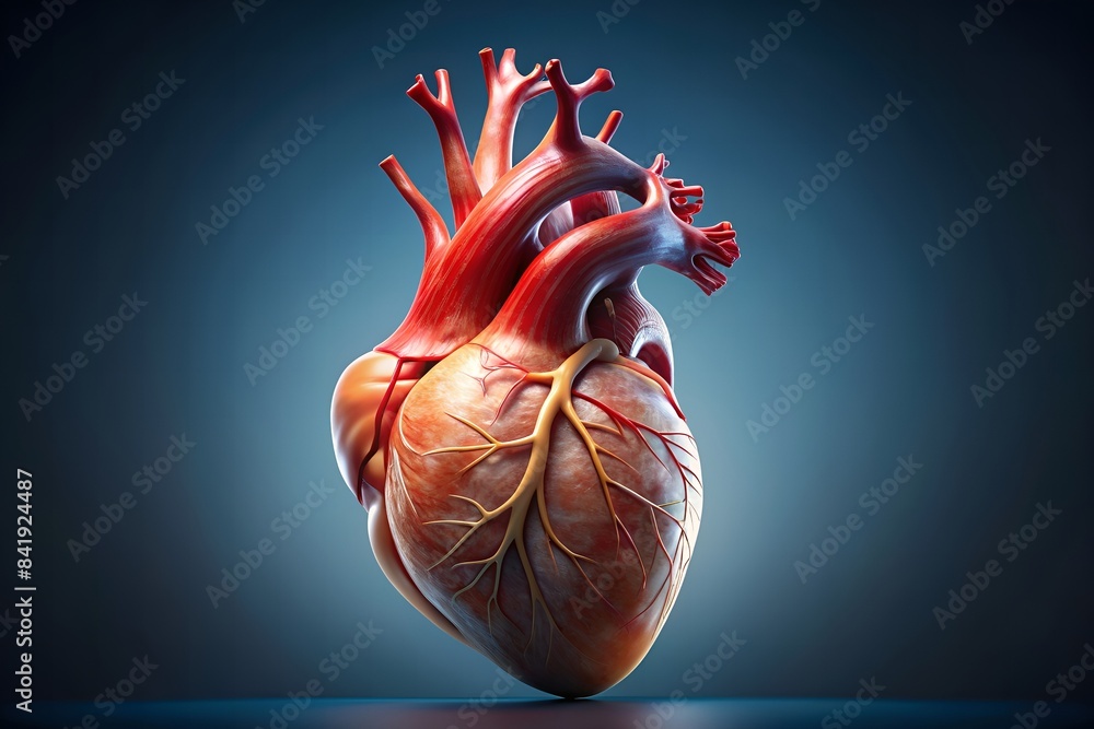 3D Illustration Of A Human Heart. The Heart Is The Organ That Pumps Blood Throughout The Human