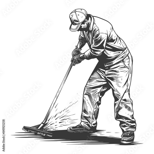 Sketch: Man with Weed Burner, Industrial Worker, Safety Gear, Tending To Lawn