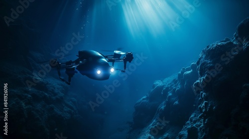 Wallpaper Mural Underwater exploration drone in a deep-sea abyss, recording high-definition footage of rare marine life and geological formations, minimalist style Torontodigital.ca