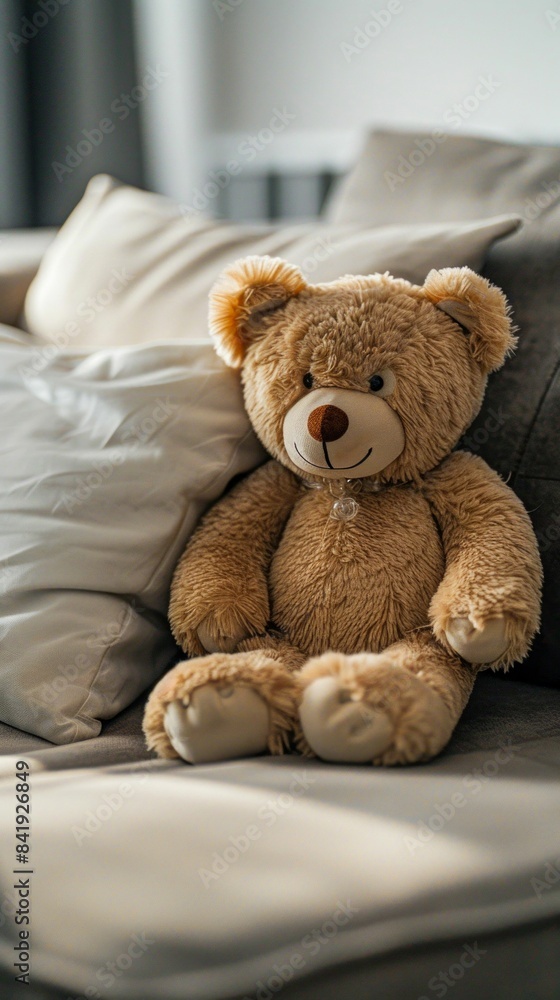 Cozy Teddy Bear on Sofa. Generative ai Cozy Teddy Bear on Sofa. Generative ai